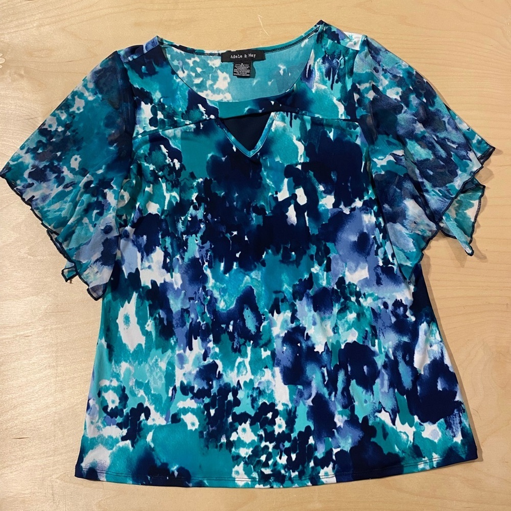 Adele & May Teal and Navy Blouse Small (QO)